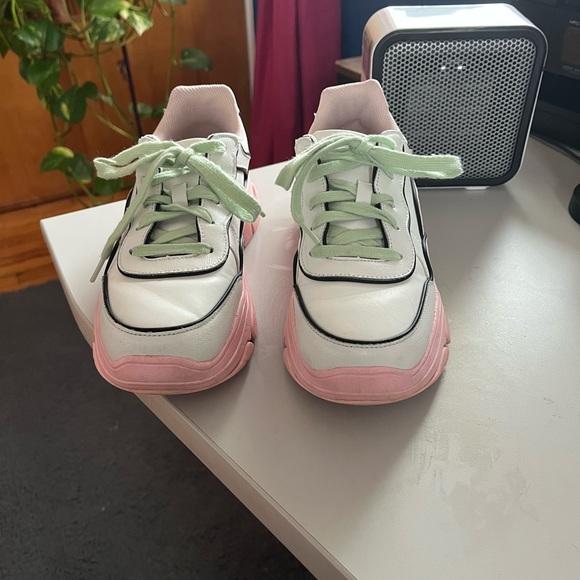 Skechers Women's White Sneakers with Pink Soles & Mint Laces - Picture 4 of 6